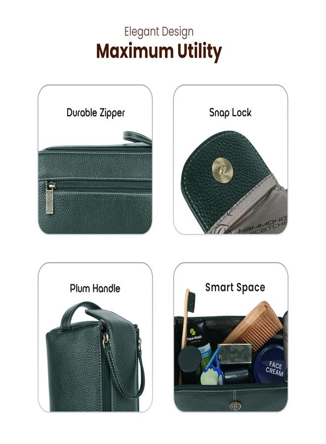  هاموندز فلاي كاتشر حقيبة أدوات تجميل هاموندز فلايكاتشر من الجلد الطبيعي للرجال والنساء - حقيبة تنظيم السفر، حقيبة أدوات الحلاقة للرجال، حقيبة تنظيم مستحضرات التجميل، حقيبة أدوات تجميل للرجال مع جيوب متعددة - أخضر - Image 3